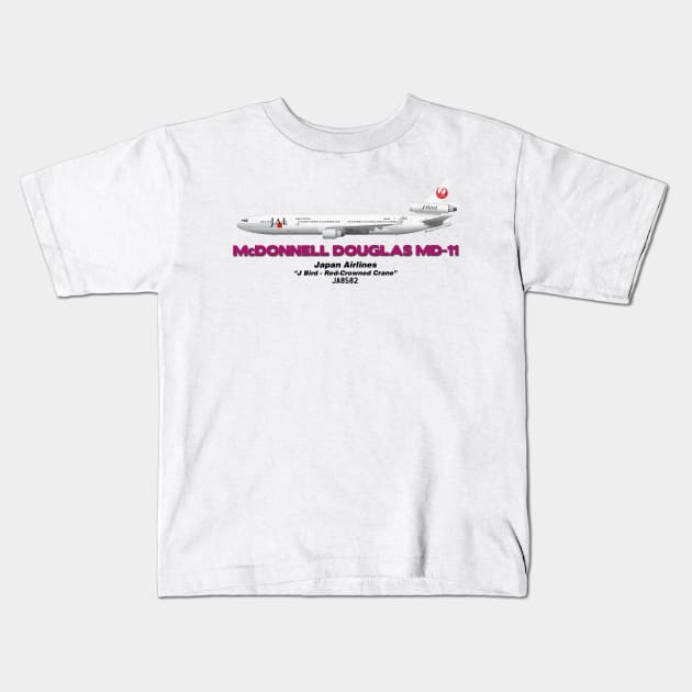 McDonnell Douglas MD-11 - Japan Airlines "J Bird - Red-Crowned Crane" Kids T-Shirt by TheArtofFlying